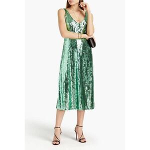 GALVAN LONDON VALLETTA SATIN-TRIMMED SEQUINED MESH MIDI DRESS